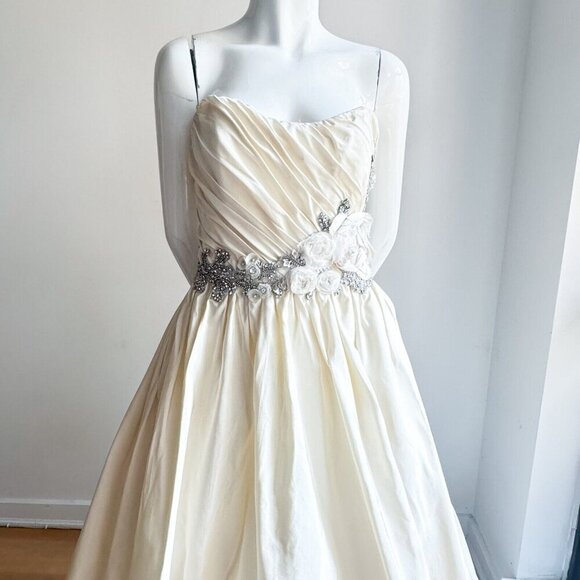 Vintage Jim Hjelm Ivory SILK Strapless Ball Wedding Gown 12 - Picture 7 of 11